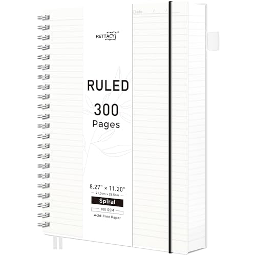 RETTACY Spiral College Ruled Notebook, 300 Pages, A4 Size (8.2" x 11.2") - color: Transparent, size: 8.2" x 11.2"