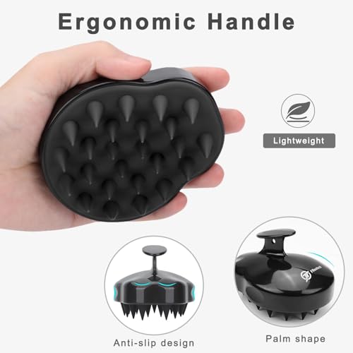 FREATECH Scalp Scrubber Scalp Massager Hair Growth, Shower Shampoo Brush with Silicone Bristles for Dandruff Removal and Hair Care, Wet & Dry Hair Massager Scalp Exfoliator for Men Women Kids，Black - color: Black
