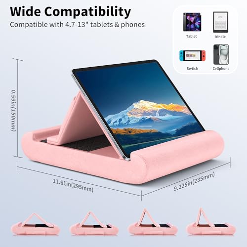 Tablet Pillow Stand, Foldable Tablet Holder for Lap, Bed, Soft Pillow Pad - color: Pink