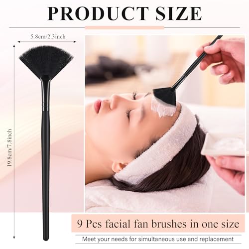 Maitys 9 Pieces Facial Fan Mask Brushes, Full Black - color: Full Black