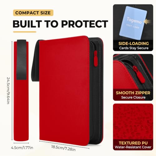 4 Pocket Card Binder, 160 Pockets Mini Trading Card Binder with Side Loading Pockets, Zip Closure and Water-Resistant Diamond-Textured Cover for TCG and Sports Cards - color: Red, size: 4-Pocket