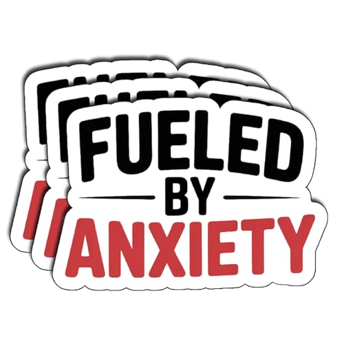 (3Pcs) Fueled by Anxiety Stickers Funny Sarcastic Quote Anxiety Humor Gifts Waterproof Vinyl Decals for Kindle Water Bottle Bumper Car Hard Hat Phone Laptop Size 2.3" x 3" - color: Fueled By Anxiety