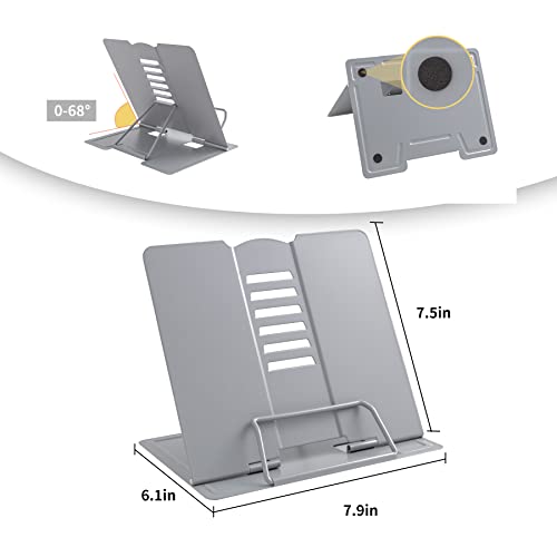 Metal Book Stand Adjustable Book Holder for Reading - color: Full Grey