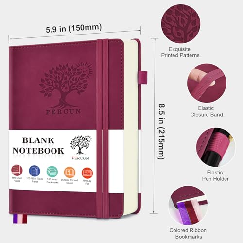 Blank Journal Notebook 5.9"×8.5", Leather Sketchbook,160 Pages Sketch book - color: Wine red, size: Blank Page
