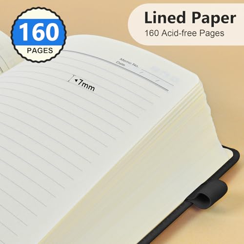 Lined Notebook 5.9"x8.5", Hardcover Leather Journal for Women Men,160 Pages - color: Black, size: Lined Page