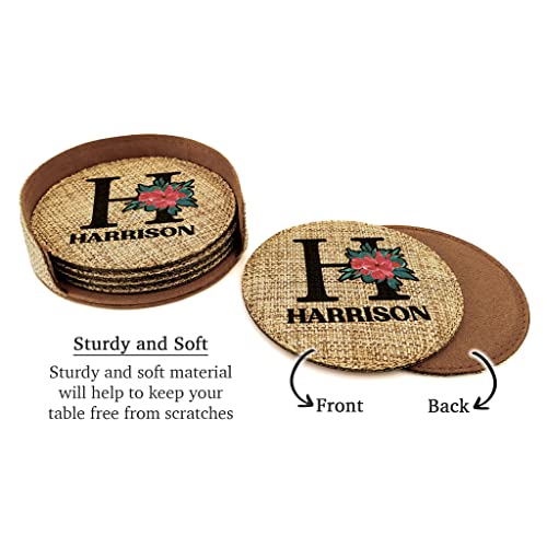 Smile Art Design Family Monogram CUSTOM COASTER Set of 6 with base Round Burlap Material Family Name Personalized Prints Personalized Gifts House warming Wedding Gift Living Room Rustic Decor Style6 - color: Style 06, size: Set of 6 - Round Coaster