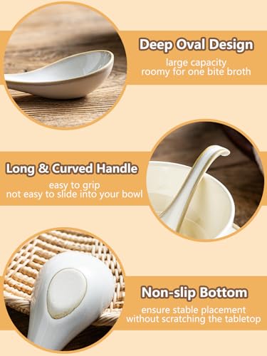 Gomakren Soup Spoons Ramen Spoons Set of 6 with Long Handle, Creamy White - color: Creamy White