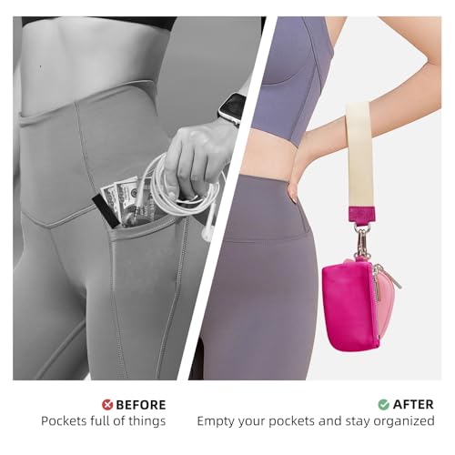 Keychain Wallet Mini Zip Around Wristlet Wallets for Women Detachable Dual Pouch Wristlet Portable Coin Purse Small Wallets - color: Pink+White