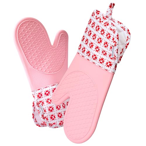 Kitchen Mama UltraShield Silicone Oven Mitts, Gem-Red - color: Gem-red