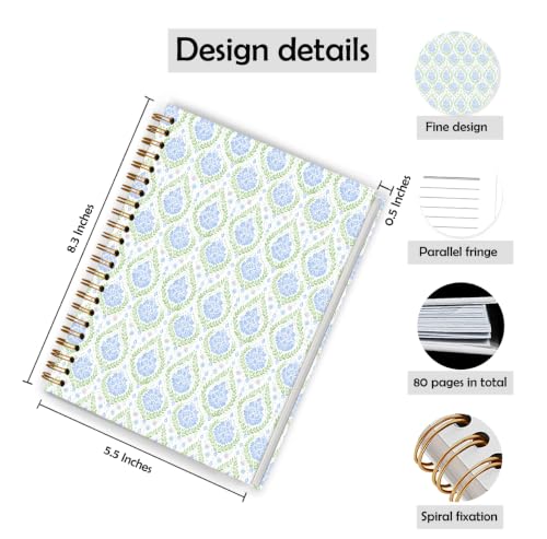 Qykwz Grandmillennial Green and Blue Floral Spiral Notebook 5.5x8.3 - color: Color_N