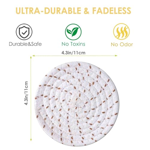 Drink Coasters 8 Pack with Holder, 4-Color Cotton Woven Absorbent Coasters Set, Minimalist 4.3in Cup Mat for Home Decor, Dining Table, Living Room, Tabletop-Protection for Coffee Beverage-Brown - color: Brown