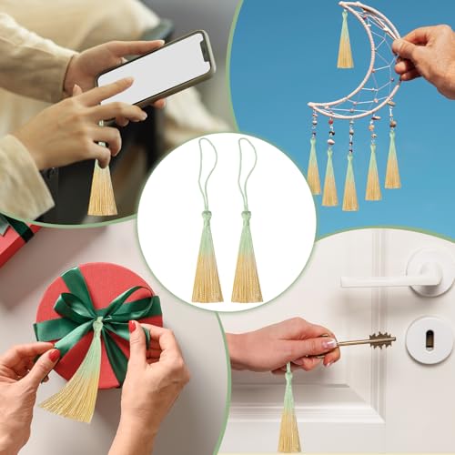 50Pcs 5 Inch Bulk Bookmark Tassel Kit for Graduation, Keychain(Green Beige) - color: Green&beige