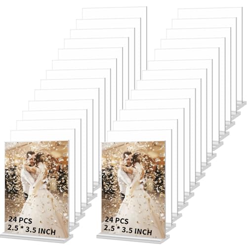 24 Pcs 2.5 x 3.5 Inch Mini Acrylic Sign Holder, Wallet Size Desktop Photo Frames Double Side Picture or Display Plastic Sign Holder Suitable for Office Wedding (2.5 x 3.5 Inches)