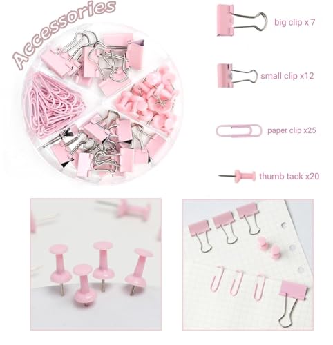 Pink Office Desk Accessories, 15pcs Office Supplies 360°Pen Holder , Stapler, Staple Remover, Tape Dispenser,Tape Refills, Binder Paper Clips Kit, Scissor, Cute Desk Accessories for Women Gift Set