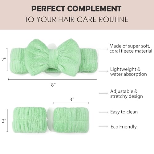 Ayesha Spa Headband and Wristband Set for Washing Face Skincare Makeup - color: Green set