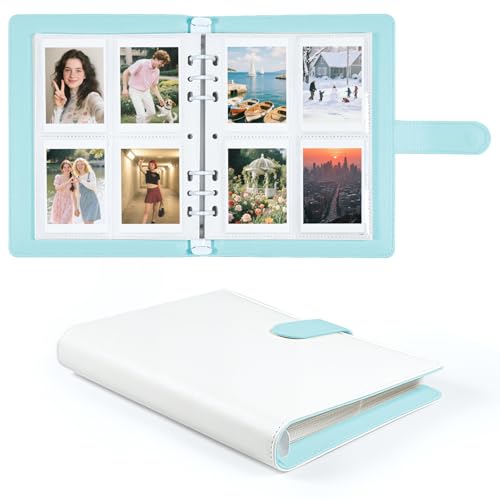 2x3 Photo Album, Clip-In PU Leather Cover A5 Photocard Binder, 200 Pockets, Compatible with Fujifilm Instax Mini & Polaroid Camera, Scrapbook for Instant Photos (Blue) - color: White-Blue
