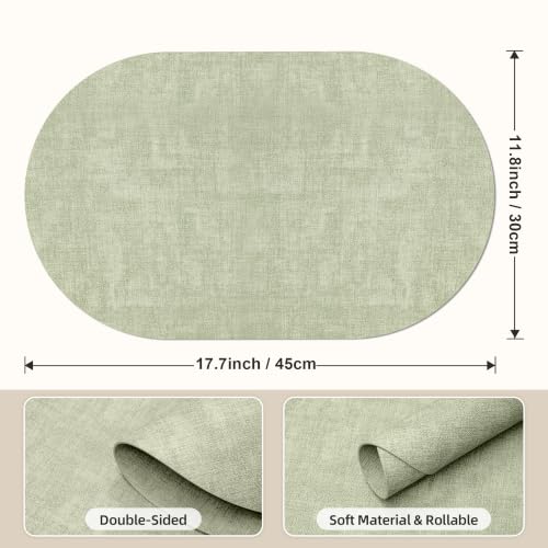 Placemats Set of 6, 17.7 x 11.8 Inch Oval Faux Leather Place Mats - color: R-sage Green