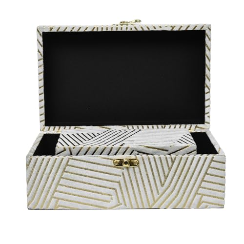 Velvet Decorative Boxes Storage Accessory Organizer Set of 2, White - color: Grey&Gold