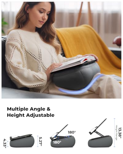 Viozon Lap Book Pillow Stand with Storage, Adjustable Beanbag Reading Pillow with Dark Wood Panel, Multi-Angle Book Holder for Hands-Free Reading in Bed or Sofa,Book Lover Essential,Soft Cushion b - color: Black