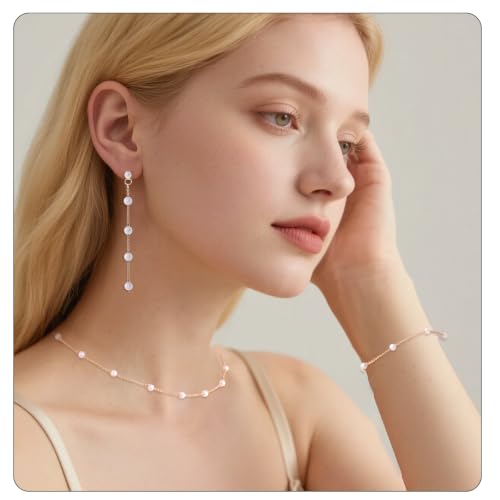 Gold Jewelry Set for Women Dainty 14K Gold Plated Pearl Choker Necklace Drop Earrings Bracelet Wedding Bride Graduation Gift
