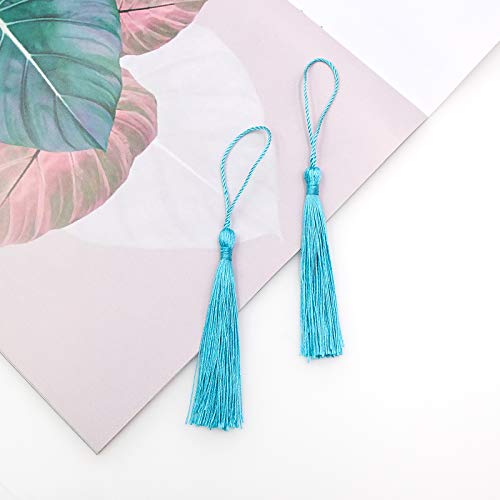 VAPKER 100 Pieces Light Blue Color 13cm/5-Inch Silky Handmade Soft Tassels Floss Bookmark Tassels with 2-Inch Cord Loop for Jewelry Making, DIY Projects, Bookmarks - color: V:light Blue