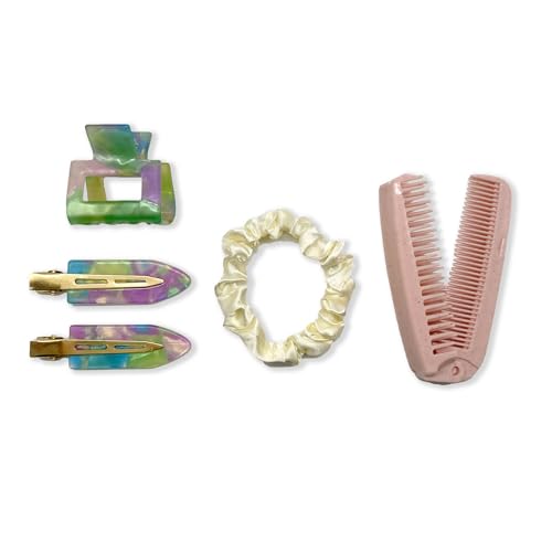 Bonks GoGo Kit - Hair Care Kit Mermaid - Portable Hair Accessories Pouch for Women & Teens - Includes Mini Claw Clip, Seamless Hair Pins, Silky Hair Tie & Folding Comb - Compact Travel Essential - style: Hair Care Kit "Mermaid"