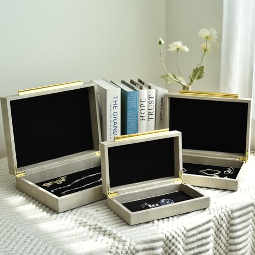 DECOR4SEASON Faux Shagreen Decorative Stackable Storage Boxes – Set of 3 - color: Ivory White, size: L