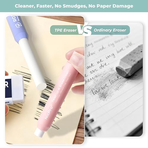 Nicpro 6 Pack Rotary Retractable Erasers, Soft TPE Rubber Twist Eraser - color: Macaron