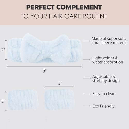 Ayesha Spa Headband and Wristband Set for Washing Face Skincare Makeup - color: Blue set