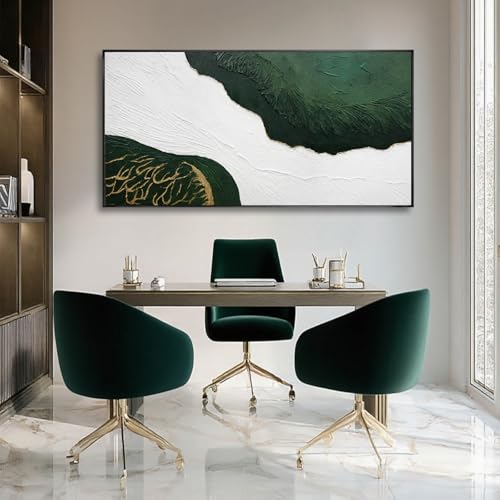 SOUGUAN Green Abstract Wall Art White Textured Minimalist Wall Decor Sage Green Gold Large Artwork Pictures Modern Canvas Prints for Living Room Hallway Fireplace Bedroom Home Office 24"x48" - color: SOUGUAN-BJL60120, size: 48"L x 24"W