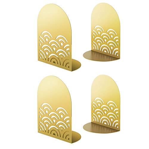 QiMing Ukiyoe Auspicious Clouds Bookends for Books,2 Pair Metal Wavy Pattern Book Holders for Office Shelves Adults & Kids Gift(Gold*2) - color: Gold#2