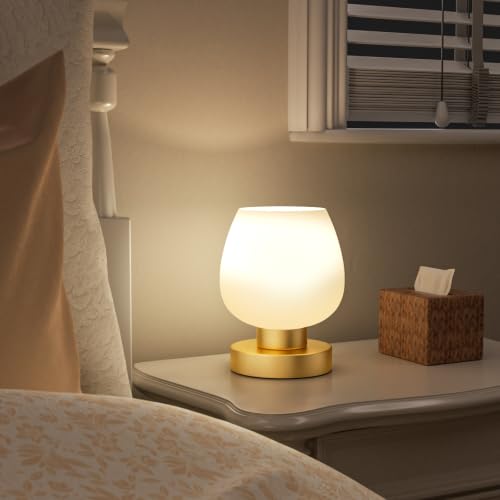 Seealle Small Touch Table Lamp for Nightstand, 3 Way Dimmable Bedside Lamp - color: Gold