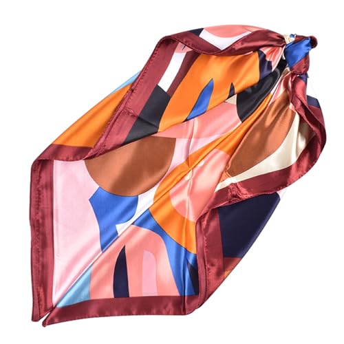 35 Inches Silk Head Scarf-Satin Hair Scarves Silk Bandana Scarf Headscarf for Women's Fashion Scarves - color: Colorful Sunflower - Wine Red