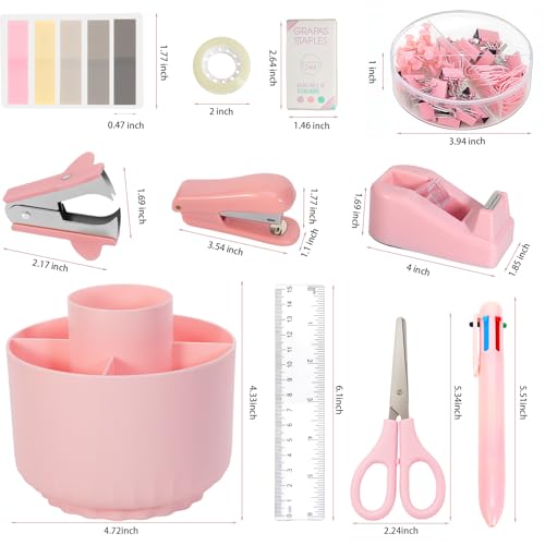 Pink Desk Accessories, 11Pcs Desk Organizer with 360° Rotating Pen Holder