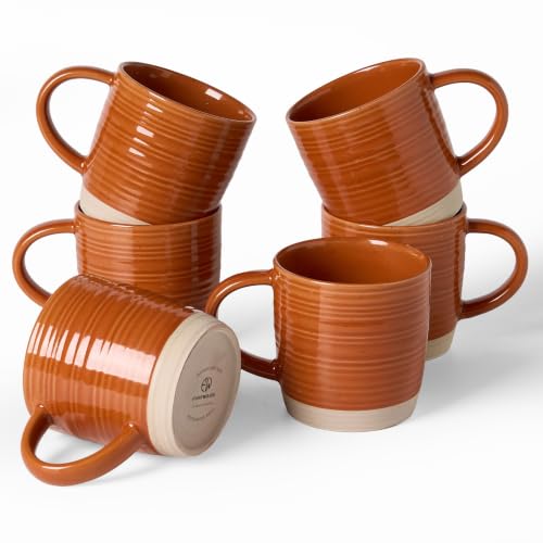 famiware Coffee Mugs Set of 6, 13 oz Mug Set, Ceramic Cup Set with Handle - color: Constellation-Terracotta, size: 6 Count (Pack of 1)