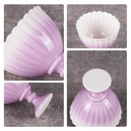KAMMAK Tea Cup, 1.8oz Small Tea Set of 2, Porcelain Tea Cups with Short Stem, Ceramic Teacups for Home, Tea Party, Chinese Kungfu Tea Set for Hot/Cold Drink (Chrysanthemum - Purple) - style: 702N Purple Chrysanthemum