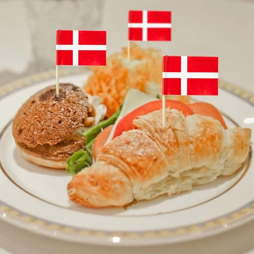 mflagperft Denmark Toothpick Flags 100 Pack, Danish Flag Cocktail Picks - color: Denmark