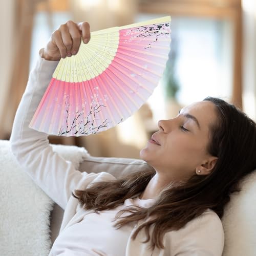 5 Pcs Foldable Chinese Hand Fans with Tassels,Folding Fan,Vintage Handheld Fans Decorations for Women Girls(Black,Pink,Blue,Purple,Green) - color: multicolor