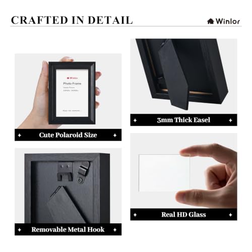 2.5x3.5 Mini Picture Frames Set of 6, Small Polaroid Photo Frame with HD Glass, FSC Certified Eco MDF Wood, Tabletop Desk & Wall Display for Instax Film, Baby Nursery Decor, Wallet Size, Black - color: Glass-Black