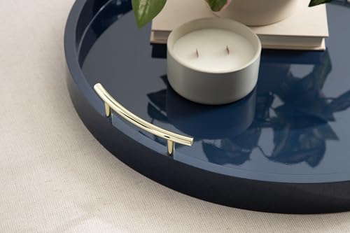 Kate And Laurel Lipton Modern Round Ottoman Tray; 22 Inch Diameter; Navy and Gold; Decorative Circle Coffee Table Tray for Living Room Decor or Large Serving Tray - color: Navy Blue, size: 21.7"