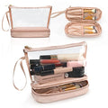 Clear Makeup Bag with Brushes Compartment Travel TSA Approved Toiletry Bag - color: 03-rose gold clear
