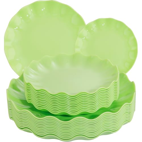 LIYH 24Pcs Green Unbreakable Plastic Plates for Birthday Scalloped - color: Green, size: 24(12 Guests)
