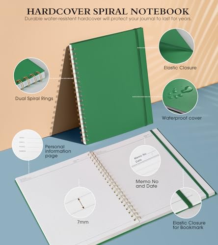 Spiral Notebook Journal 8.5” x 11”, A4 Large Notebooks for Women Men, College Ruled Lined Journal, 100 GSM Paper, Hardcover Spiral Bound Journals for Work School Writing Note Taking Business, Green - color: Green, size: Line