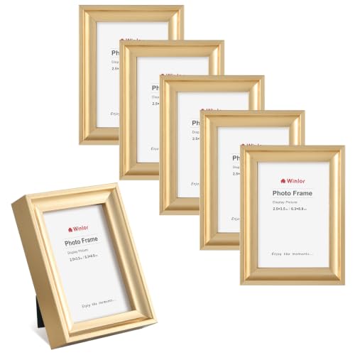 2.5x3.5 Mini Picture Frames Set of 6, Small Polaroid Photo Frame with HD Glass, FSC Certified Eco MDF Wood, Tabletop Desk & Wall Display for Instax Film, Baby Nursery Decor, Wallet Size, Gold - color: Glass-Gold