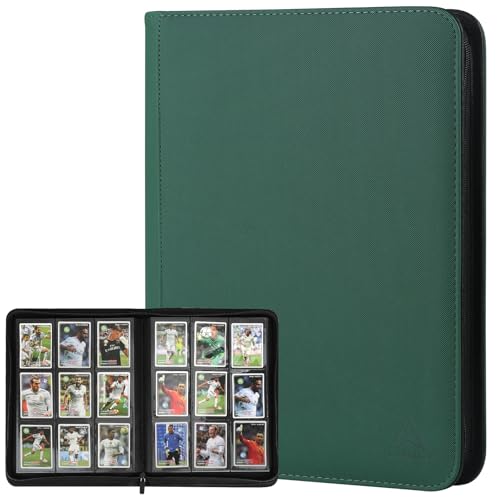 9 Pocket Card Binder - 540 Capacity with Zip Closure Premium, Double-Sided,Sturdy & Sleek PU Leather Protector for MTG, TCG, Sport & Collectible Cards (green) - color: green