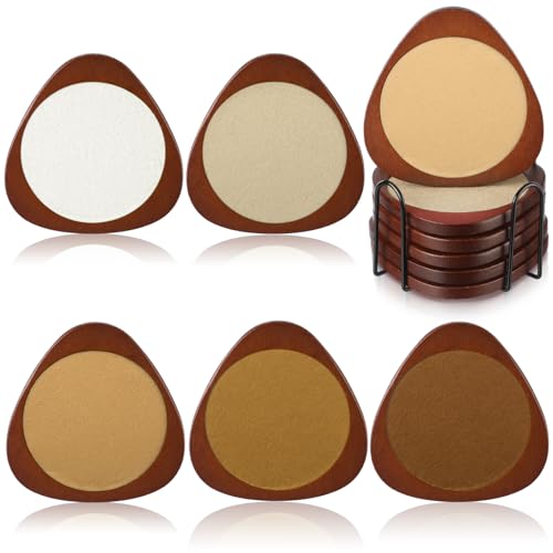 Newtay 6 Pcs Mid Century Modern Coasters Wood Absorbent Coaster,Brown - color: Rice Palm
