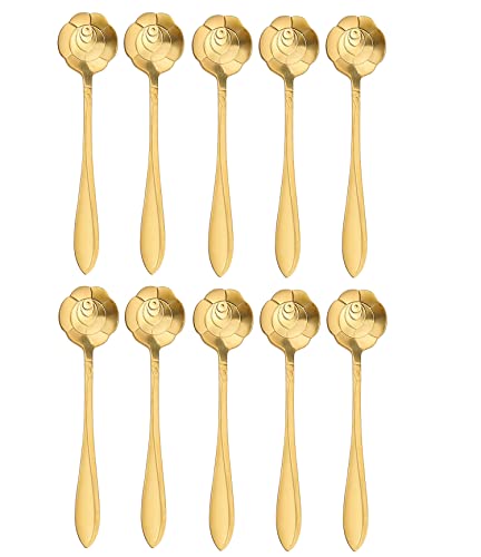 20-Piece Stainless Steel Rose Flower Coffee & Dessert Spoon Set - Gold