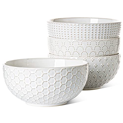 LE TAUCI Large Soup Bowl 42 OZ, Ceramic Kitchen Bowl Set for Soup, Pho, Chip, Pasta, Fruits, Salad, Noodle and Ramen- 7 Inch, Set of 4, Arctic white - size: 7 INCH