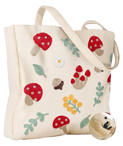 Miss Adola Embroidery Canvas Tote Bag with Pocket & Buckle - color: Shiitake
