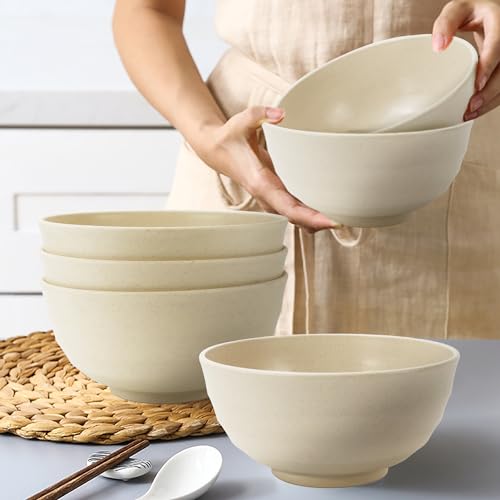 60oz Ramen Bowls Set of 6, Large Plastic Bowls for Eating (Beige) - color: Beige, size: 60 Oz